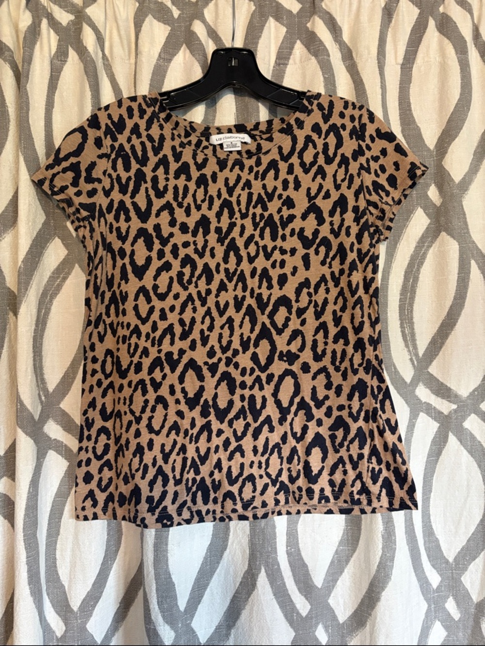 Liz Claiborne Leopard Print Short Sleeve Tee - Tan & Black